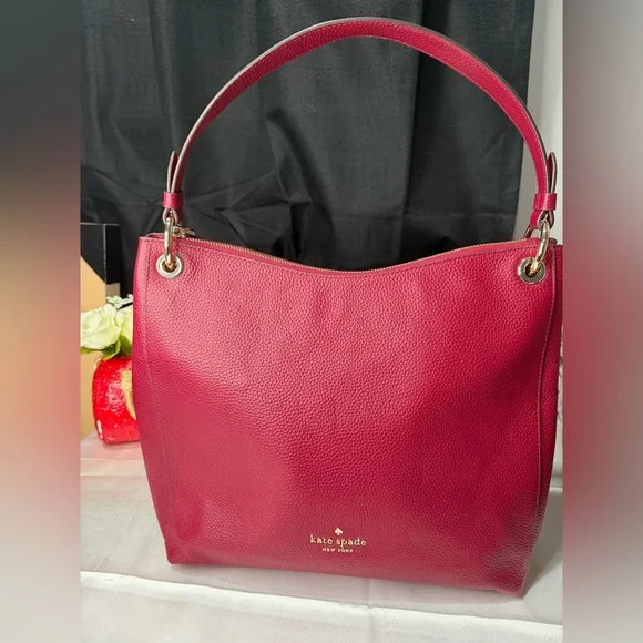 Kate Spade pebbled leather burgundy tote bag - Picture 2 of 15